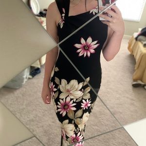 Black floral asymmetrical dress size 8